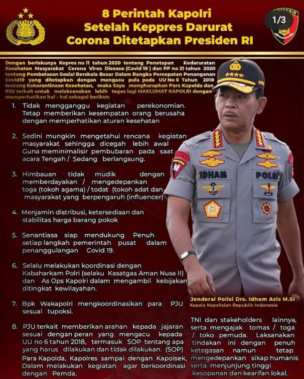 Ini 8 Perintah Kapolri Setelah Keppres Darurat Corona Ditetapkan Presiden