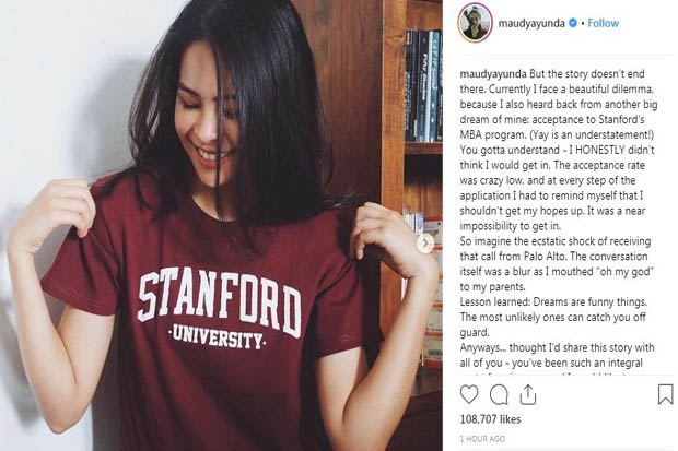 Diterima di Harvard dan Stanford, Maudy Ayunda: Pilih yang Mana Ya? 